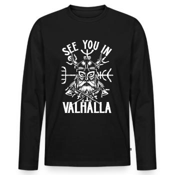« Rendez-vous dans le Valhalla » Viking disant boussole runique - T-shirt manches longues Premium bio Homme - noir - Devant - Nico (187cm)