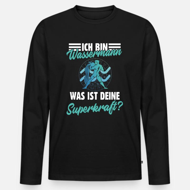 Sternzeichen Wassermann - Männer Premium Bio Langarmshirt - Schwarz