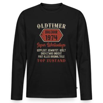 48. Geburtstag Mann Frau Geburtstageschenk 1974 - Männer Premium Bio Langarmshirt - Schwarz - Vorne - Nico (187cm)