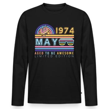 Millésime de mai 1974 - T-shirt manches longues Premium bio Homme - noir - Devant - Nico (187cm)