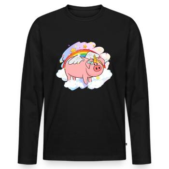 Schwein Geschenk Schweinchen Kinder Ferkel Sau Pig - Männer Premium Bio Langarmshirt - Schwarz - Vorne - Nico (187cm)