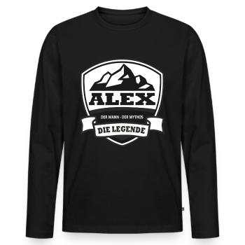 Name Vorname Alex Der Mann Der Mythos Die Legende - Männer Premium Bio Langarmshirt - Schwarz - Vorne - Nico (187cm)