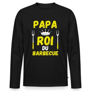 PAPA roi du barbecue - T-shirt manches longues Premium bio Homme - noir - Devant - Nico (187cm)