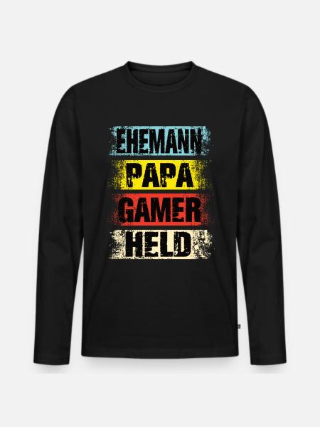 Ehemann Papa Gamer Held - Männer Premium Bio Langarmshirt - Schwarz