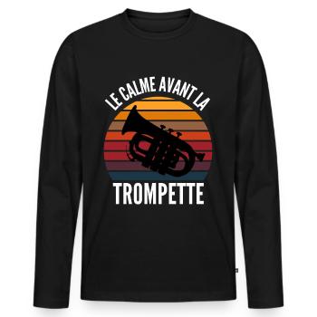 le calme avant la trompette - T-shirt manches longues Premium bio Homme - noir - Devant - Nico (187cm)