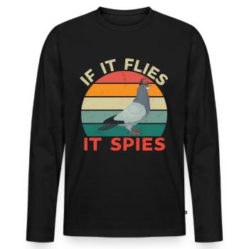 S’il vole, il espionne - Les oiseaux ne sont pas réels - T-shirt manches longues Premium bio Homme - noir - Devant - Nico (187cm)