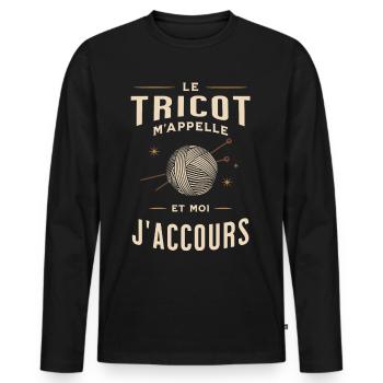 Humour fan de tricot - T-shirt manches longues Premium bio Homme - noir - Devant - Nico (187cm)
