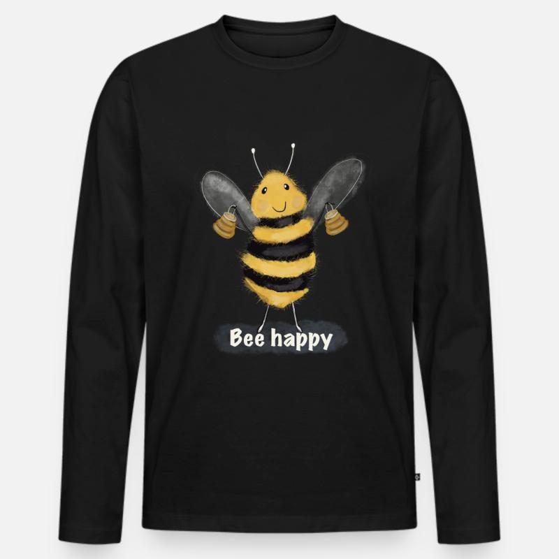 Bee Happy - Männer Premium Bio Langarmshirt - Schwarz