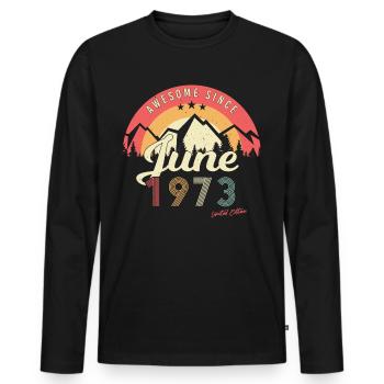 Retro 1973 Juni - Männer Premium Bio Langarmshirt - Schwarz - Vorne - Nico (187cm)