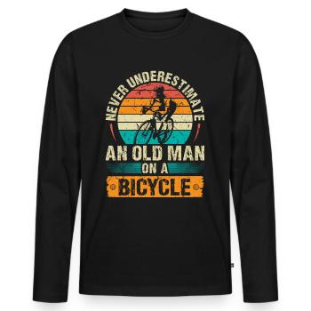 Vieil homme sur un vélo rétro cycliste motard - T-shirt manches longues Premium bio Homme - noir - Devant - Nico (187cm)