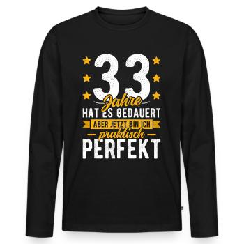 33 Geburtstag Mann 33er 33ter Ich bin 33 Jahre alt - Männer Premium Bio Langarmshirt - Schwarz - Vorne - Nico (187cm)