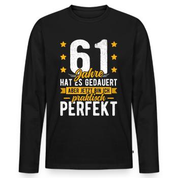 61 Geburtstag Mann 61er 61ter Ich bin 61 Jahre alt - Männer Premium Bio Langarmshirt - Schwarz - Vorne - Nico (187cm)