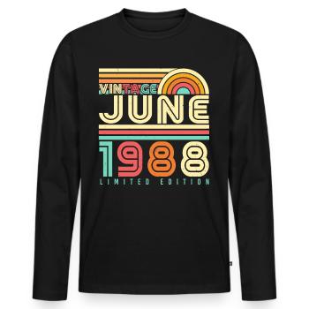 Salutations d’anniversaire 1988 Juin - T-shirt manches longues Premium bio Homme - noir - Devant - Nico (187cm)