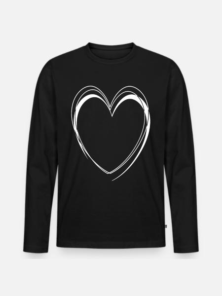 Simple White Heart - Men's Premium Organic Long Sleeve Shirt - black