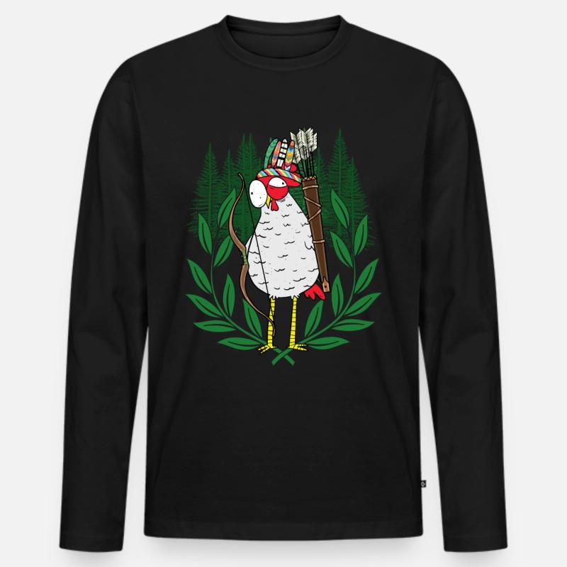 Huhn Krieger Federvieh Bogenschütze - Männer Premium Bio Langarmshirt - Schwarz