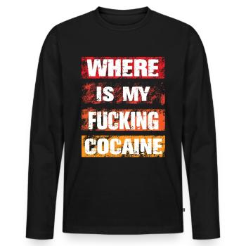 Où est ma putain de cocaïne - T-shirt manches longues Premium bio Homme - noir - Devant - Nico (187cm)