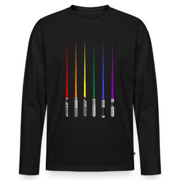 Rainbow Lightsabers Gay Pride Month LGBTQ - Men's Premium Organic Long Sleeve Shirt - black - Front - Nico (187cm)