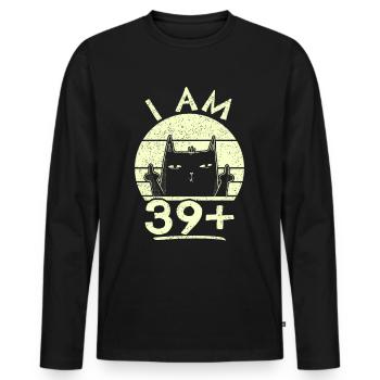 40e anniversaire femme 40e 40 ans - JE SUIS 39+ PLUS - T-shirt manches longues Premium bio Homme - noir - Devant - Nico (187cm)