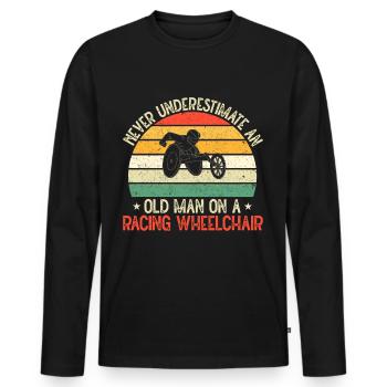 Fauteuil roulant de course masculin - T-shirt manches longues Premium bio Homme - noir - Devant - Nico (187cm)