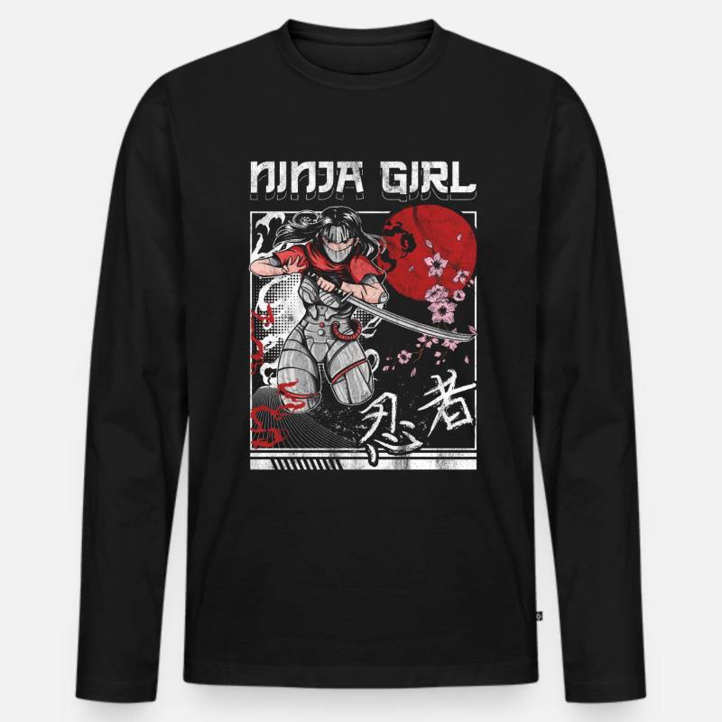 Ninja - Männer Premium Bio Langarmshirt - Schwarz
