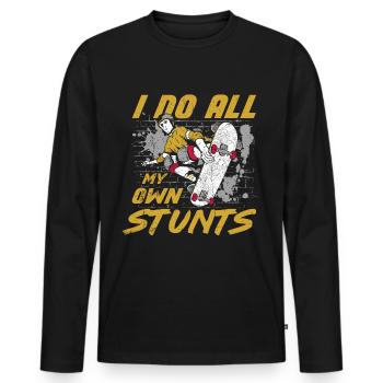 Skateboard Tshirt Skater Sk8 Sk8er Halfpipe Flip - T-shirt manches longues Premium bio Homme - noir - Devant - Nico (187cm)