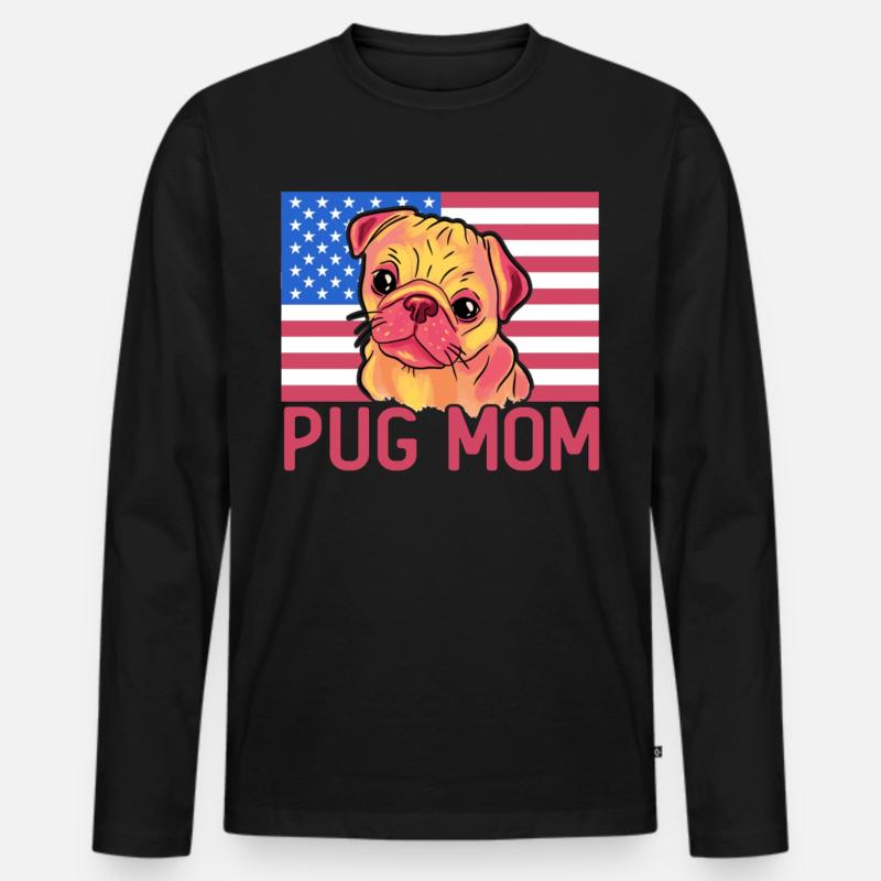 Pug Mom - Männer Premium Bio Langarmshirt - Schwarz