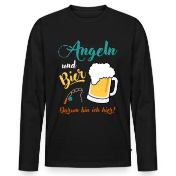 Angeln und Bier darum bin ich hier Angler Geschenk - Männer Premium Bio Langarmshirt - Schwarz - Vorne - Nico (187cm)