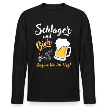 Schlager und Bier darum bin ich hier - Männer Premium Bio Langarmshirt - Schwarz - Vorne - Nico (187cm)