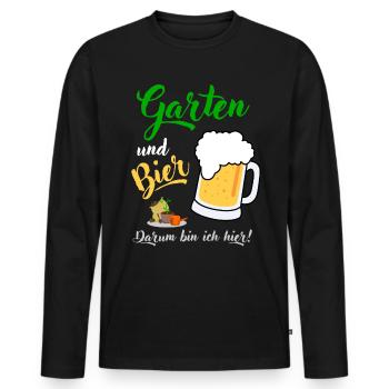 Garten und Bier darum bin ich hier Gärtner Spruch - Männer Premium Bio Langarmshirt - Schwarz - Vorne - Nico (187cm)