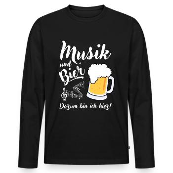 Musik und Bier darum bin ich hier - Männer Premium Bio Langarmshirt - Schwarz - Vorne - Nico (187cm)