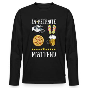 La retraite m attend bière caravane pizza tongs - T-shirt manches longues Premium bio Homme - noir - Devant - Nico (187cm)