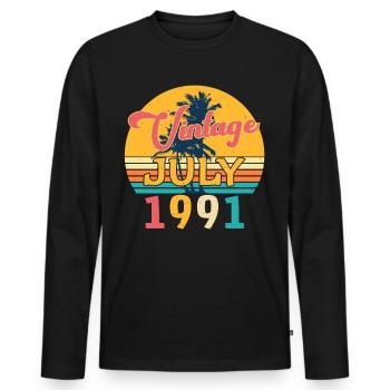 Juillet 1991 Légendaire - T-shirt manches longues Premium bio Homme - noir - Devant - Nico (187cm)