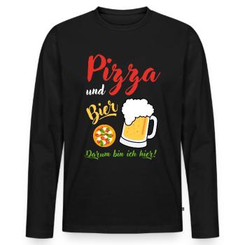Pizza Bier Spruch Geschenk Bierliebhaber Pizzen - Männer Premium Bio Langarmshirt - Schwarz - Vorne - Nico (187cm)