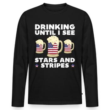 Boire jusqu’à ce que je vois des étoiles et des rayures drôles 4ème - T-shirt manches longues Premium bio Homme - noir - Devant - Nico (187cm)