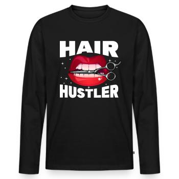 Barber Supplies Hairdresser Hair Salon Chair Barbe - Men's Premium Organic Long Sleeve Shirt - black - Front - Nico (187cm)