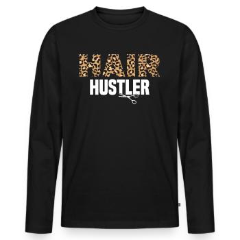 Hair Hustler For Hairdresser - Men's Premium Organic Long Sleeve Shirt - black - Front - Nico (187cm)