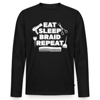 Eat Sleep Braid Hairdresser Hairstylist - Men's Premium Organic Long Sleeve Shirt - black - Front - Nico (187cm)