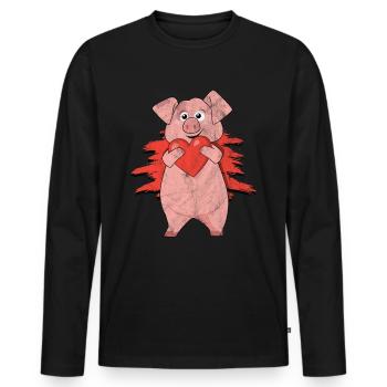 Schwein Geschenk Schweinchen Kinder Ferkel Sau Pig - Männer Premium Bio Langarmshirt - Schwarz - Vorne - Nico (187cm)