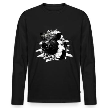 Schwein Tshirt Kinder Frauen Ferkel Pig Ferkelchen - Männer Premium Bio Langarmshirt - Schwarz - Vorne - Nico (187cm)