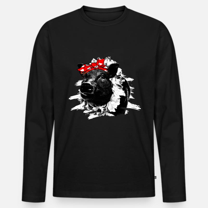 Schwein Tshirt Geschenk Kinder Frauen - Männer Premium Bio Langarmshirt - Schwarz