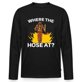Wo der Schlauch bei der Brandbekämpfung Feuerwehrm - Männer Premium Bio Langarmshirt - Schwarz - Vorne - Nico (187cm)