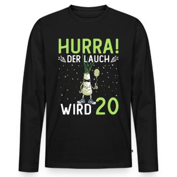 Hurra der Lauch wird 20 - Männer Premium Bio Langarmshirt - Schwarz - Vorne - Nico (187cm)