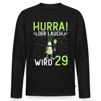Hurra der Lauch wird 29 - Männer Premium Bio Langarmshirt - Schwarz - Vorne - Nico (187cm)