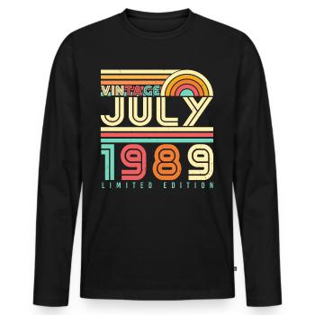 Né en juillet 1989 - T-shirt manches longues Premium bio Homme - noir - Devant - Nico (187cm)