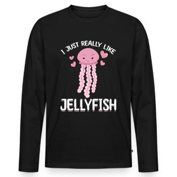 Méduses Méduses J’aime beaucoup les méduses - T-shirt manches longues Premium bio Homme - noir - Devant - Nico (187cm)