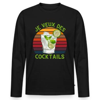 je veux des cocktails - T-shirt manches longues Premium bio Homme - noir - Devant - Nico (187cm)