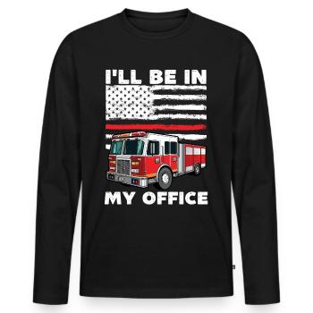 Je serai dans mon bureau Pompier, drôle de feu - T-shirt manches longues Premium bio Homme - noir - Devant - Nico (187cm)