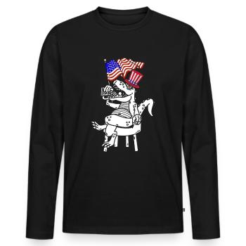 4th Of July Dinosaur US Flag Dino Patriotic Day - Men's Premium Organic Long Sleeve Shirt - black - Front - Nico (187cm)
