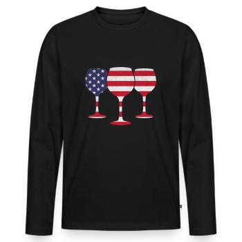 4th Of July Party Patriotic Day Wine US Flag 4th - Männer Premium Bio Langarmshirt - Schwarz - Vorne - Nico (187cm)