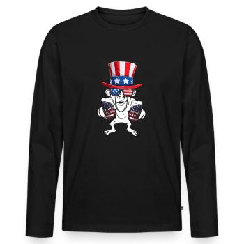 Patriotic Monkey US Flag 4th Of July - Men's Premium Organic Long Sleeve Shirt - black - Front - Nico (187cm)